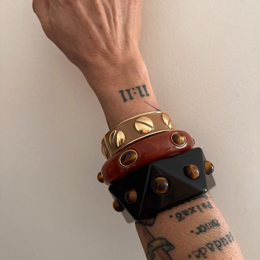 Resin & Alloy Set of Three Statement Bangles New Deadstock